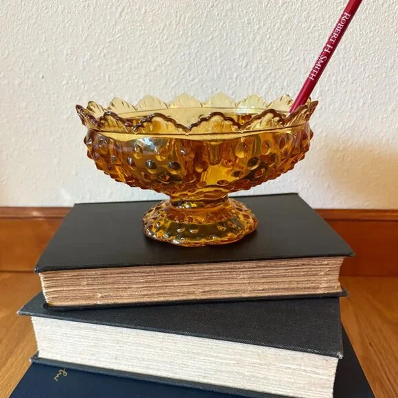 VTG Fenton Amber Glass Hobnail Candle Holder Bowl Centerpiece Bowl Decorative - Picture 8 of 10
